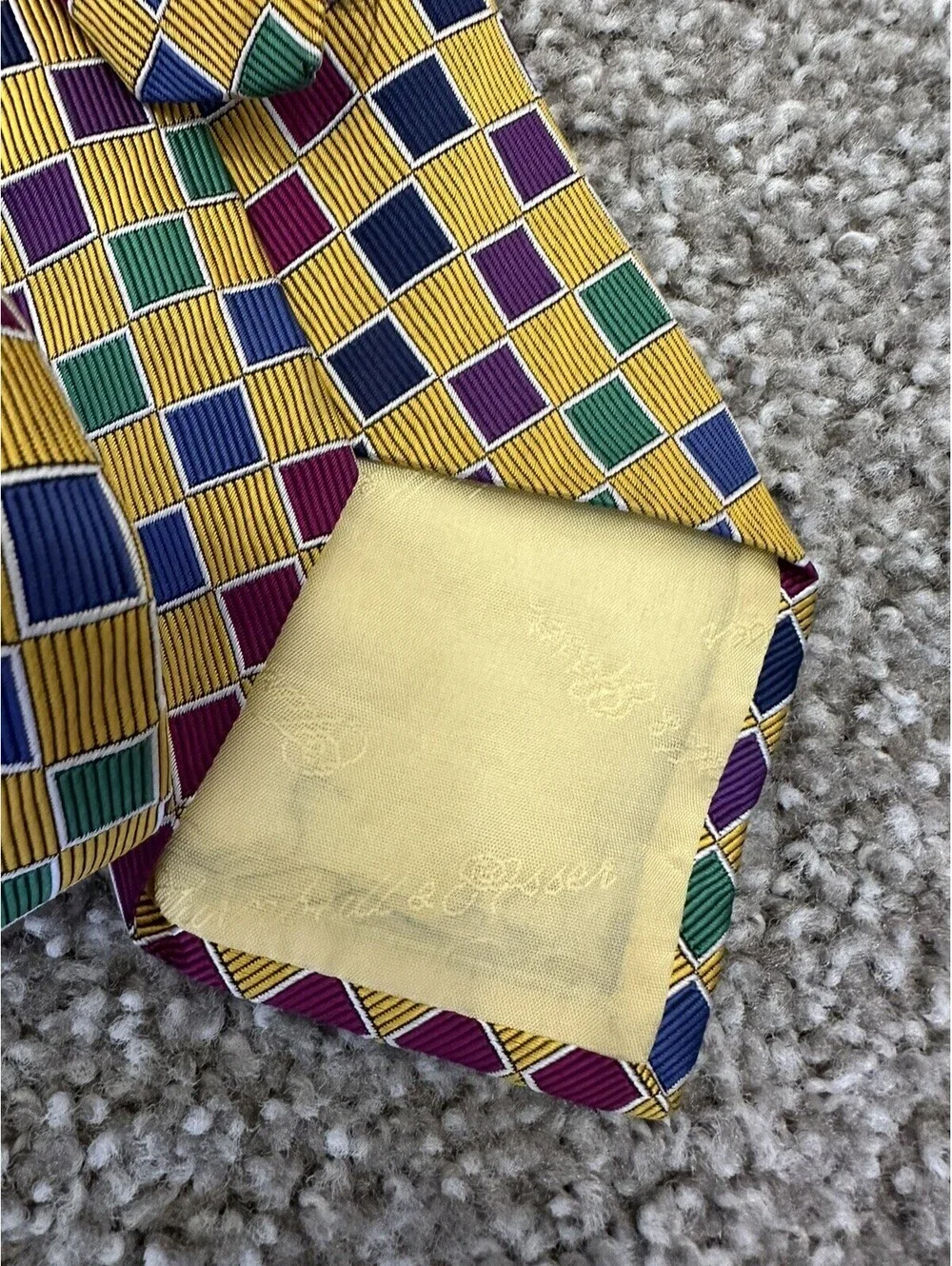 NEW Turnbull & Asser London 100% Silk Tie Yellow Geometric Checkered Design